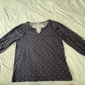 Talbots  Polka Dot Navy Long Sleeve Top